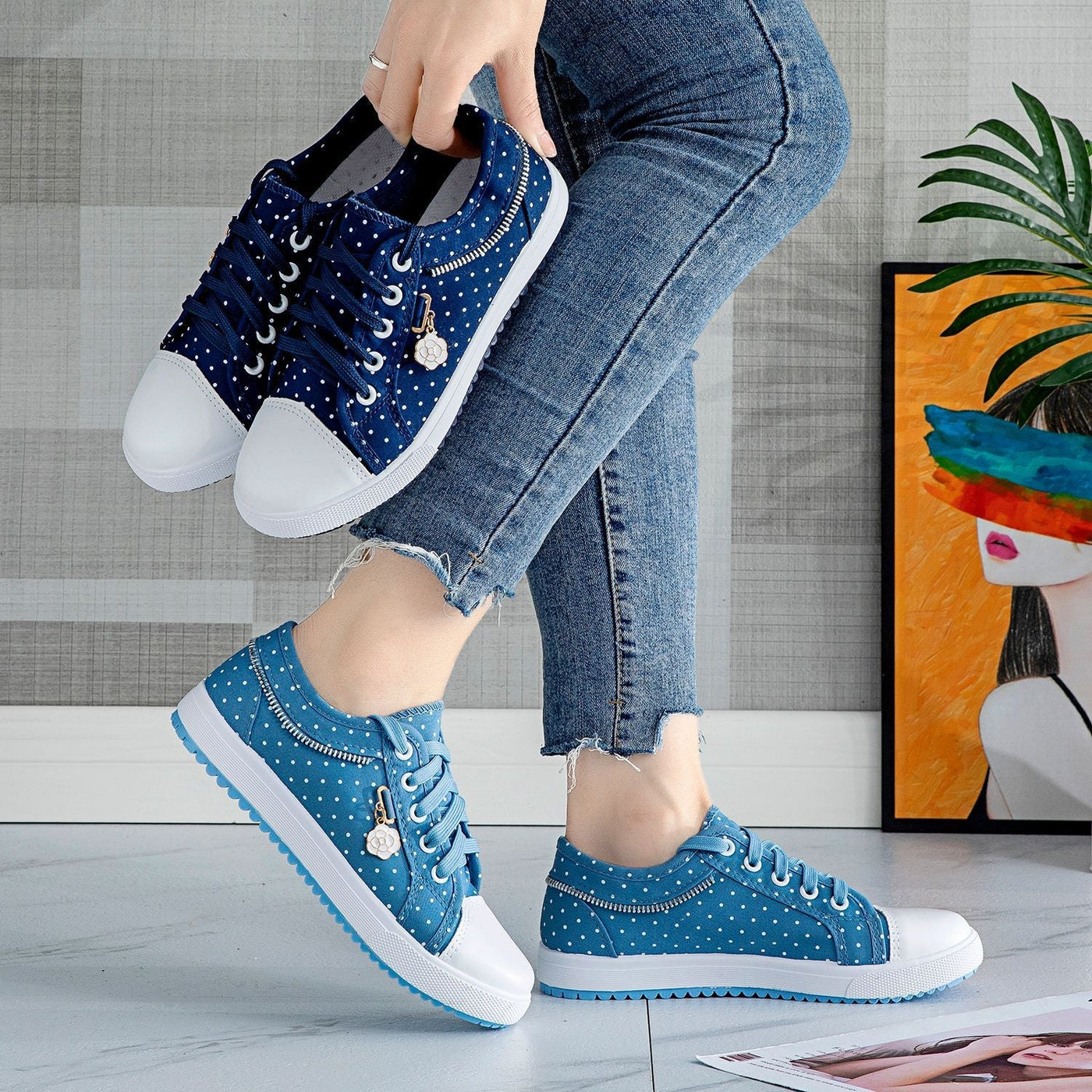Liveli hollowed out denim mesh shoes breathable cloth shoes