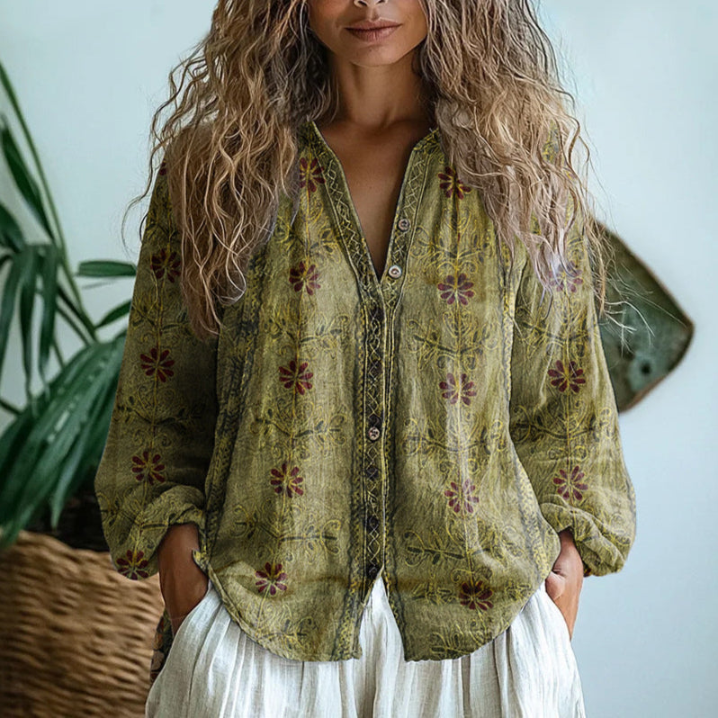 Samantha | Vintage Leaf Print Blouse