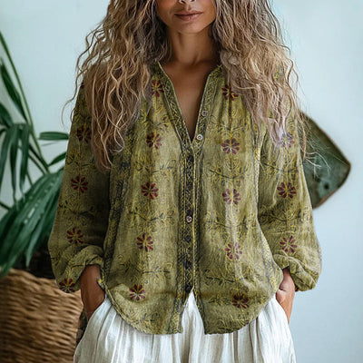 Samantha | Vintage Leaf Print Blouse
