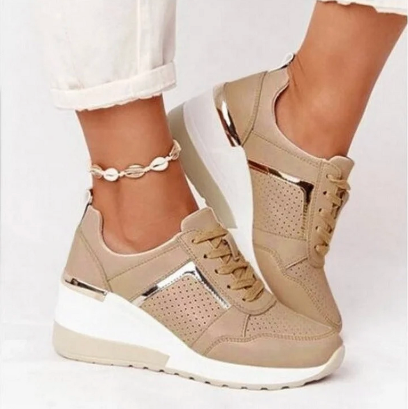 Liveli Wedge casual shoes with straps and mesh sneakers