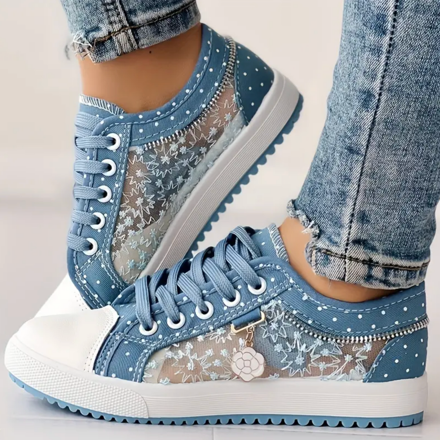 Liveli hollowed out denim mesh shoes breathable cloth shoes