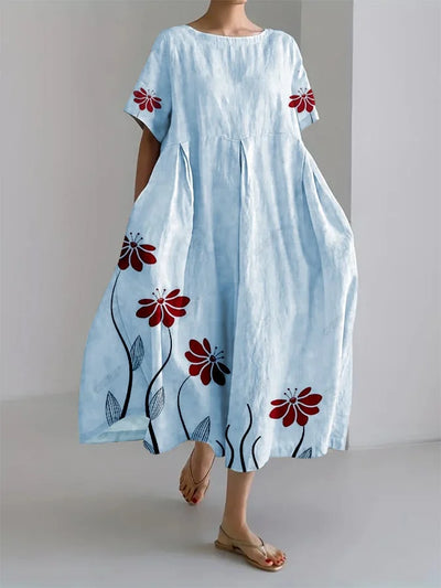 Women's Retro Botanical Floral Design Printed Casual Loose Dress