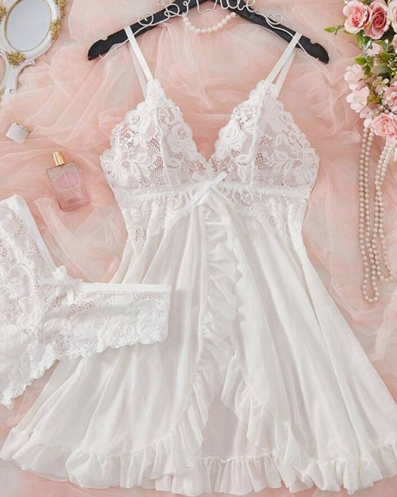 Conjunto de camisón sexy de malla transparente