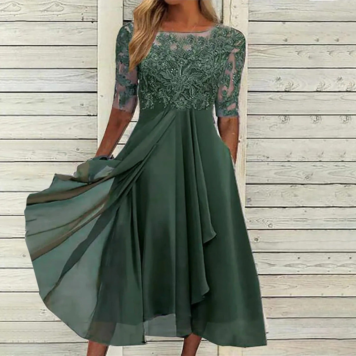 VICTORIA | Elegant Dress with Lace and Flowing Skirt