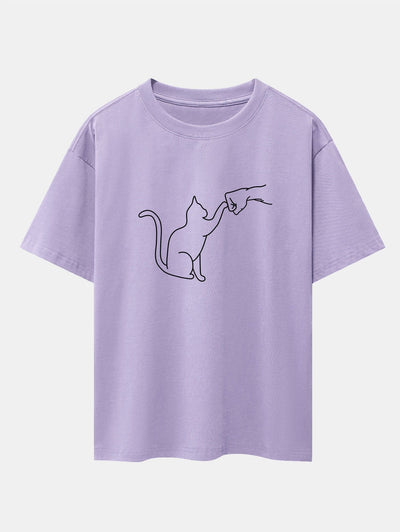 Fist Bump Kat Print Drop Shoulder Oversized T-Shirt