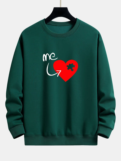 Puzzle Piece Heart Couple Print Relax Fit Sweatshirt