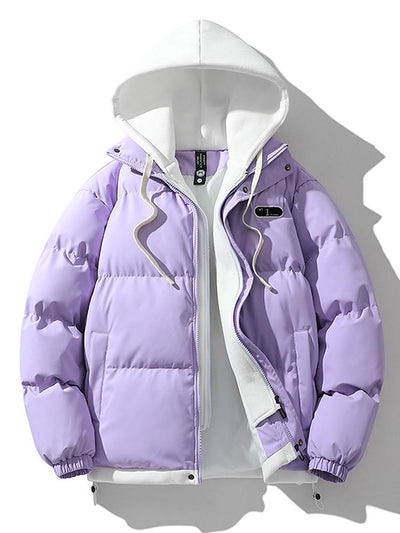 Contrast Zip Up Hooded Pufferjas