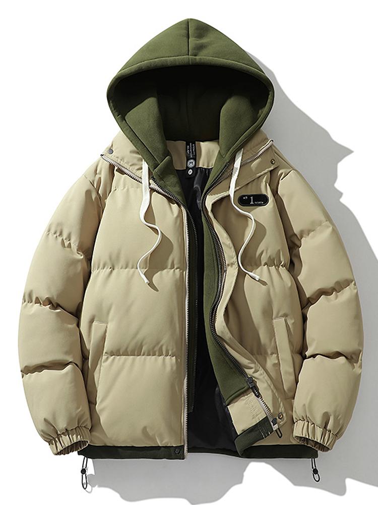 Contrast Zip Up Hooded Pufferjas