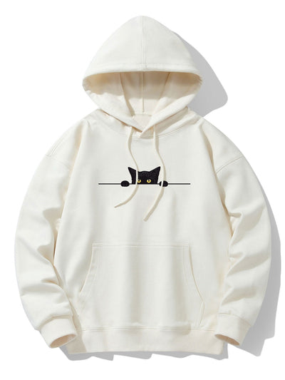 Zwarte Kat Print Drop Shoulder Relaxed Hoodie