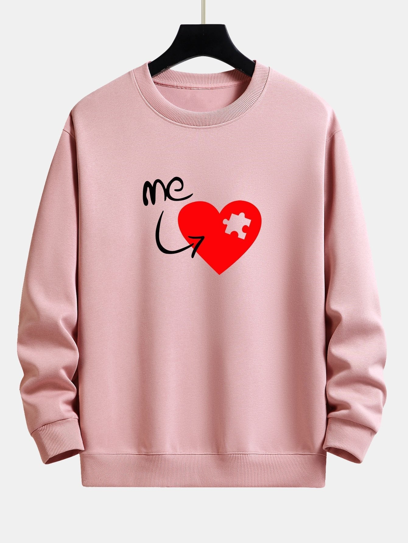 Puzzle Piece Heart Couple Print Relax Fit Sweatshirt