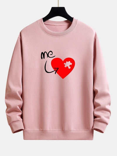 Puzzle Piece Heart Couple Print Relax Fit Sweatshirt