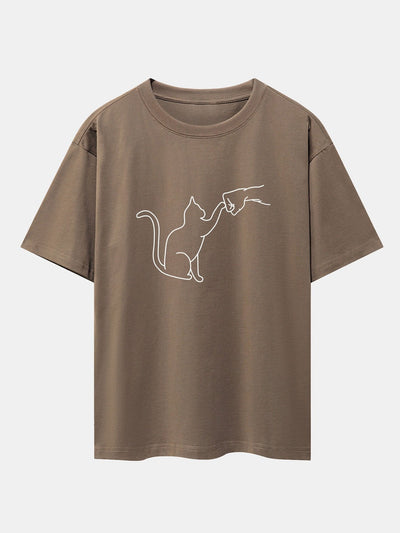 Fist Bump Kat Print Drop Shoulder Oversized T-Shirt