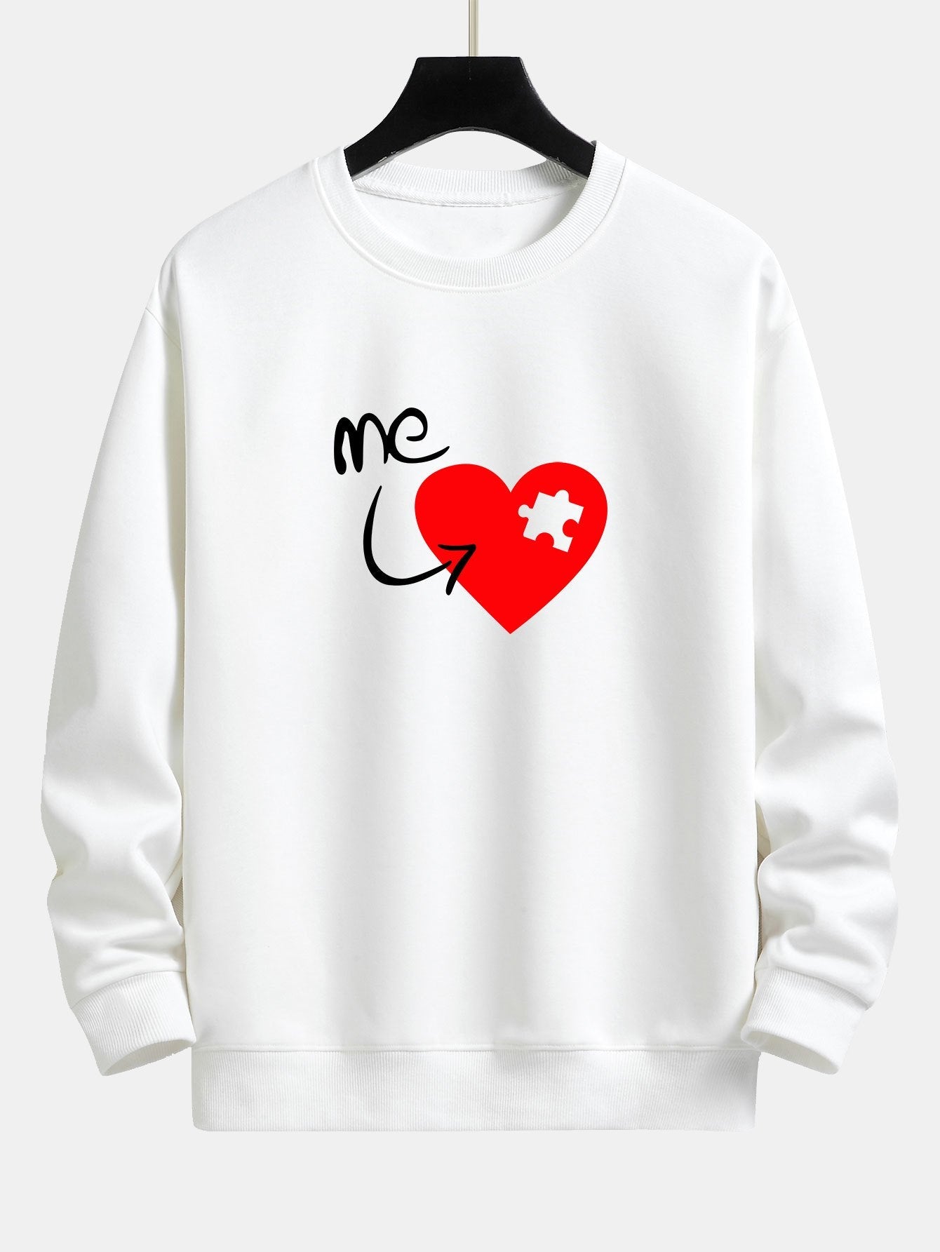 Puzzle Piece Heart Couple Print Relax Fit Sweatshirt