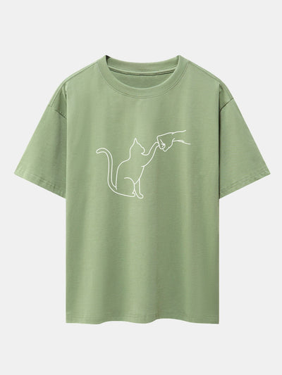 Fist Bump Kat Print Drop Shoulder Oversized T-Shirt