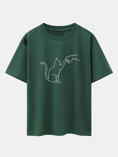 Fist Bump Kat Print Drop Shoulder Oversized T-Shirt
