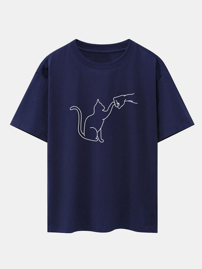 Fist Bump Kat Print Drop Shoulder Oversized T-Shirt
