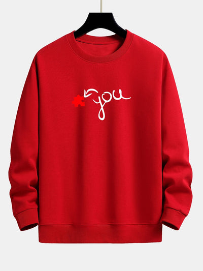 Puzzle Piece Heart Couple Print Relax Fit Sweatshirt