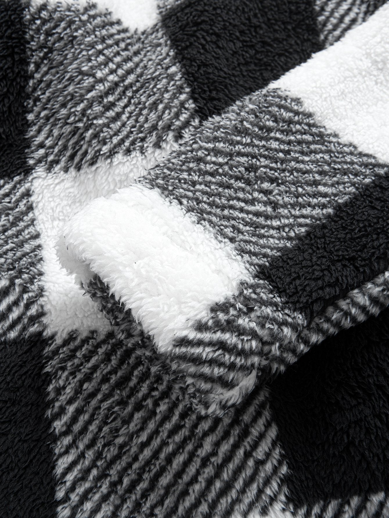 Plaid Teddy Fleece Button Up Hooded Coat