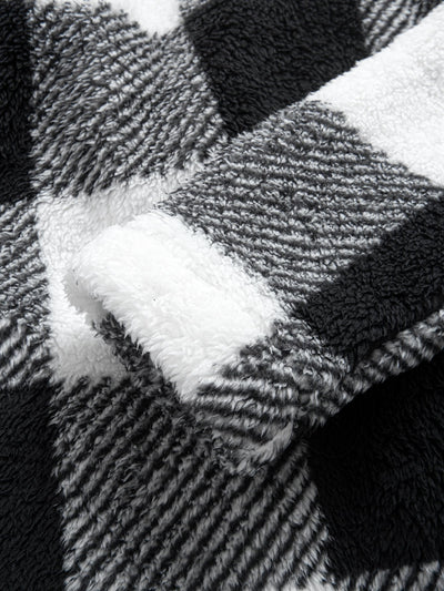 Plaid Teddy Fleece Button Up Hooded Coat
