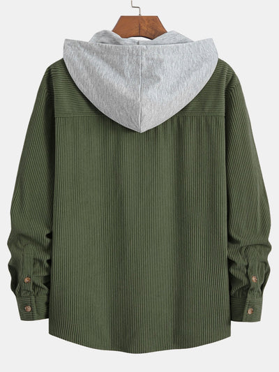Contrast Corduroy Hoodie Shirt