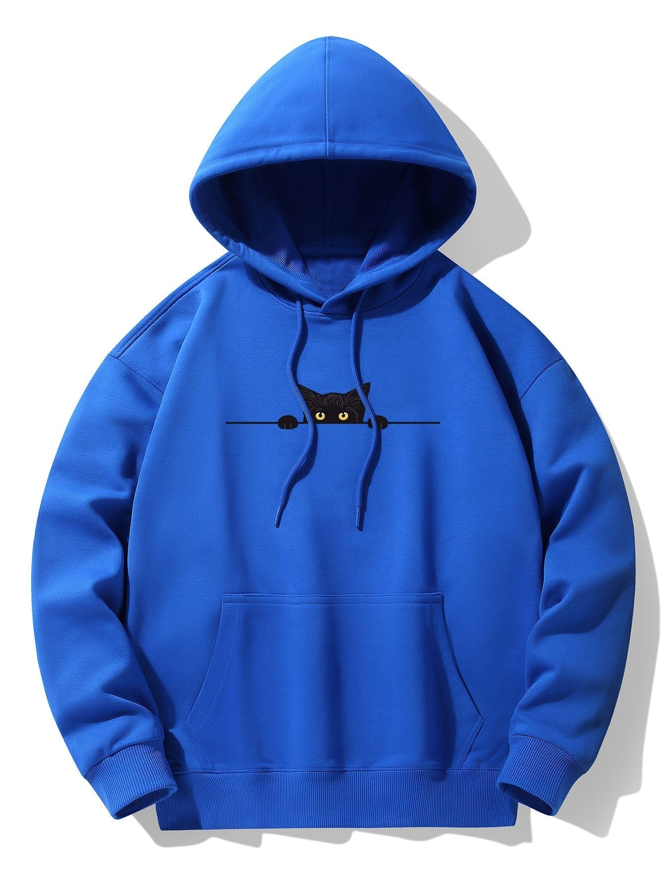 Zwarte Kat Print Drop Shoulder Relaxed Hoodie