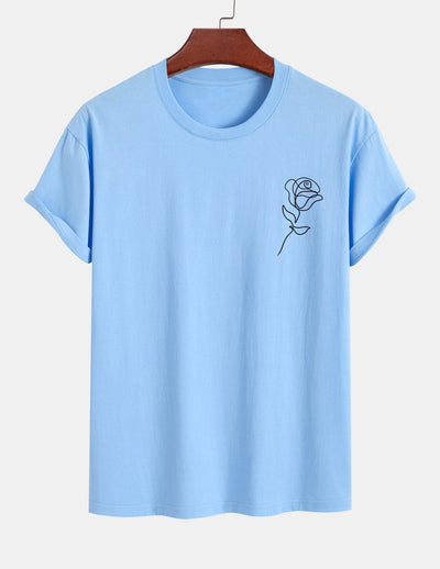 Regular Fit Simple Rose Print Cotton T-Shirt