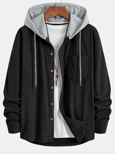 Contrast Corduroy Hoodie Shirt