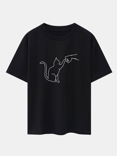 Fist Bump Kat Print Drop Shoulder Oversized T-Shirt