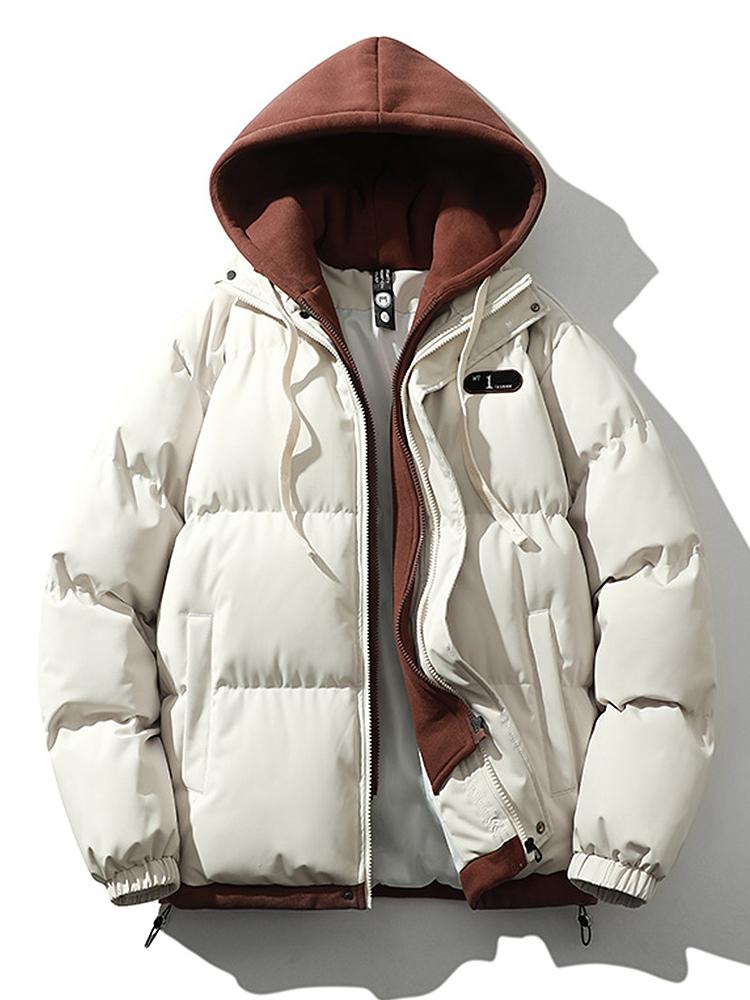 Contrast Zip Up Hooded Pufferjas