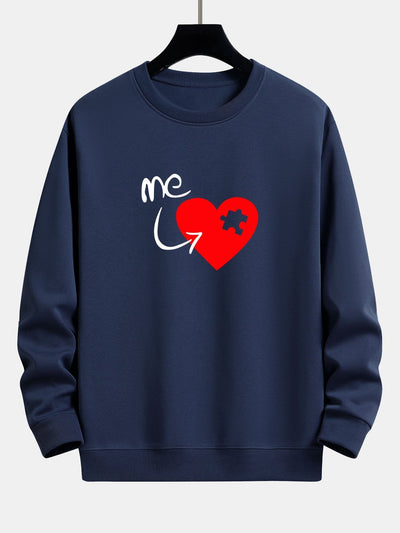 Puzzle Piece Heart Couple Print Relax Fit Sweatshirt