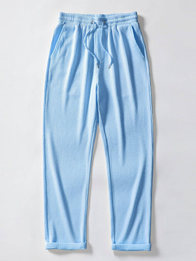 Short Sleeved V-Neck Ribbed Polo & Straight Leg Ribbed Pants