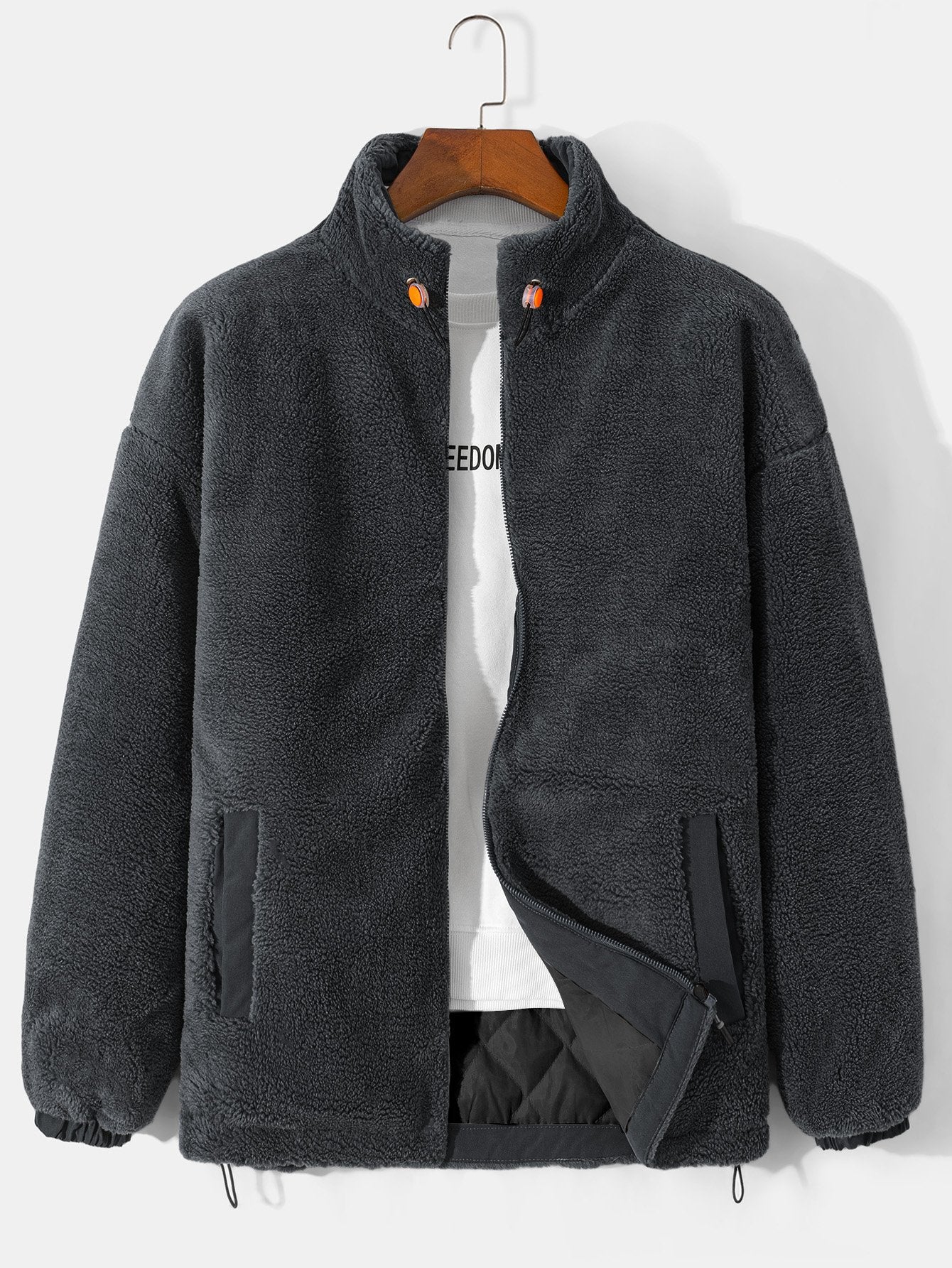 Quilted Lined Teddy Fleece Zip Up Coat