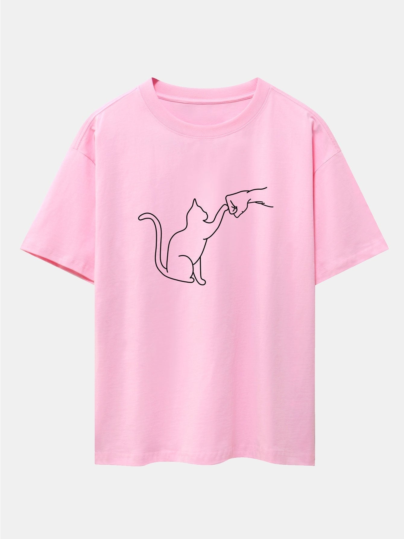 Fist Bump Kat Print Drop Shoulder Oversized T-Shirt