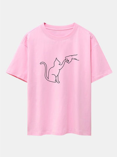 Fist Bump Kat Print Drop Shoulder Oversized T-Shirt