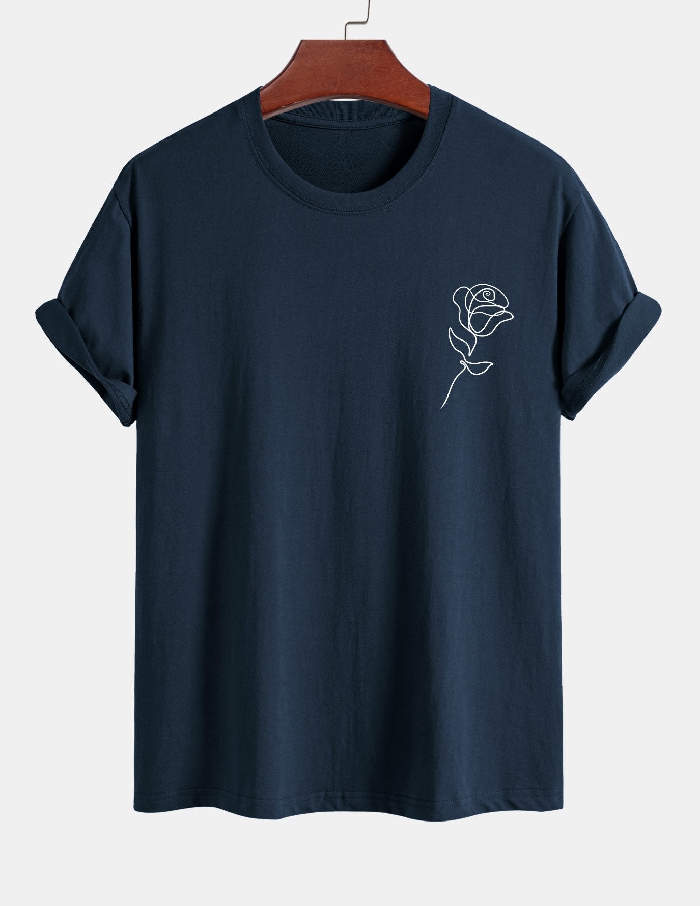 Regular Fit Simple Rose Print Cotton T-Shirt
