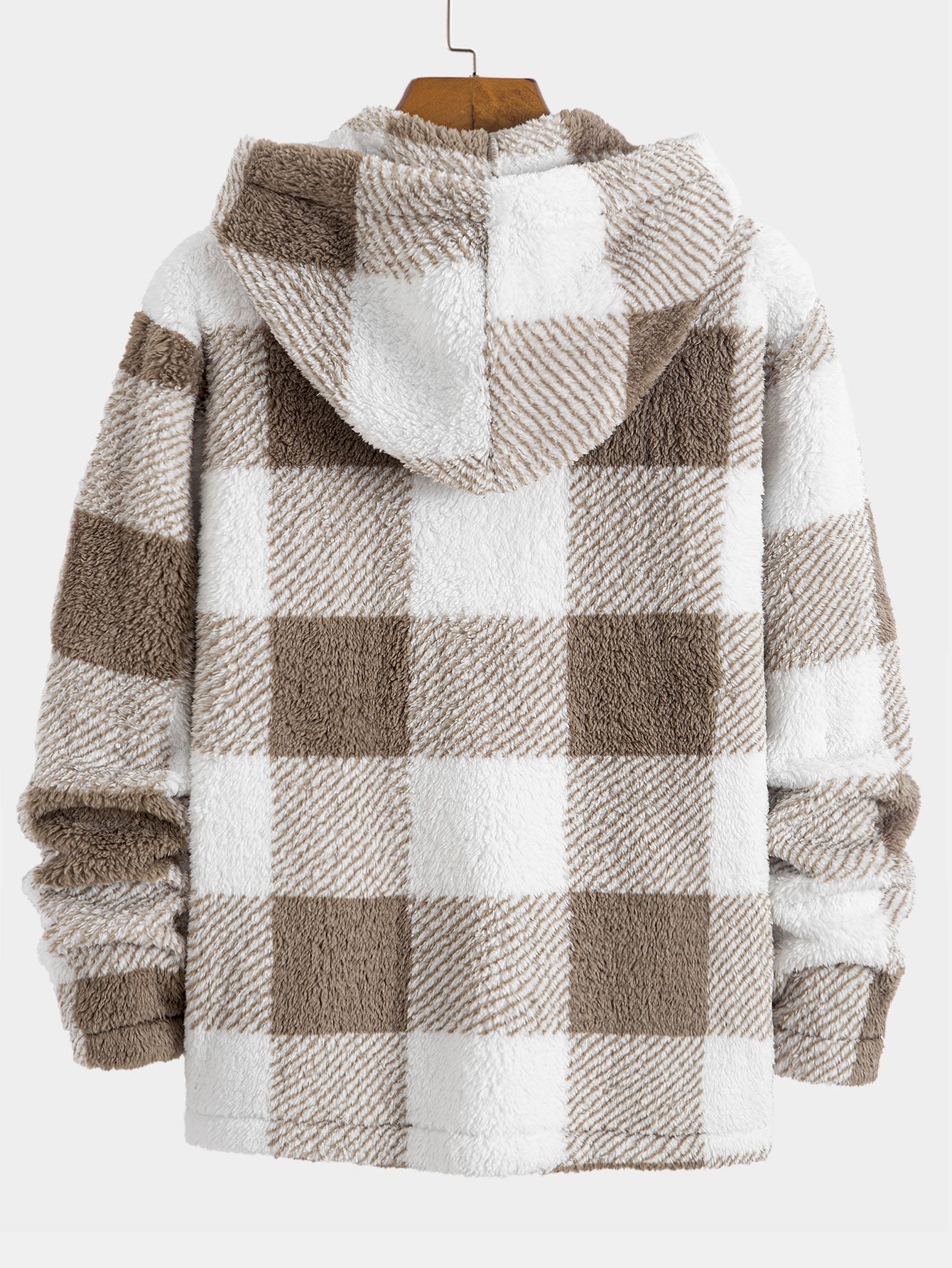 Plaid Teddy Fleece Button Up Hooded Coat