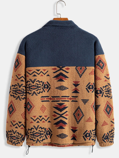 Azteekse Print Patchwork Teddy Fleece Jas