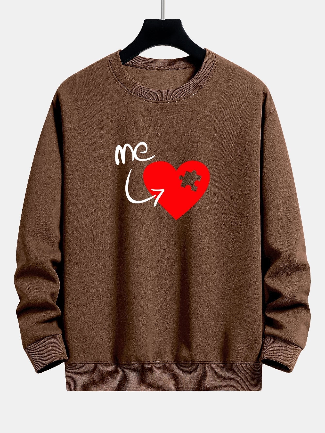 Puzzle Piece Heart Couple Print Relax Fit Sweatshirt