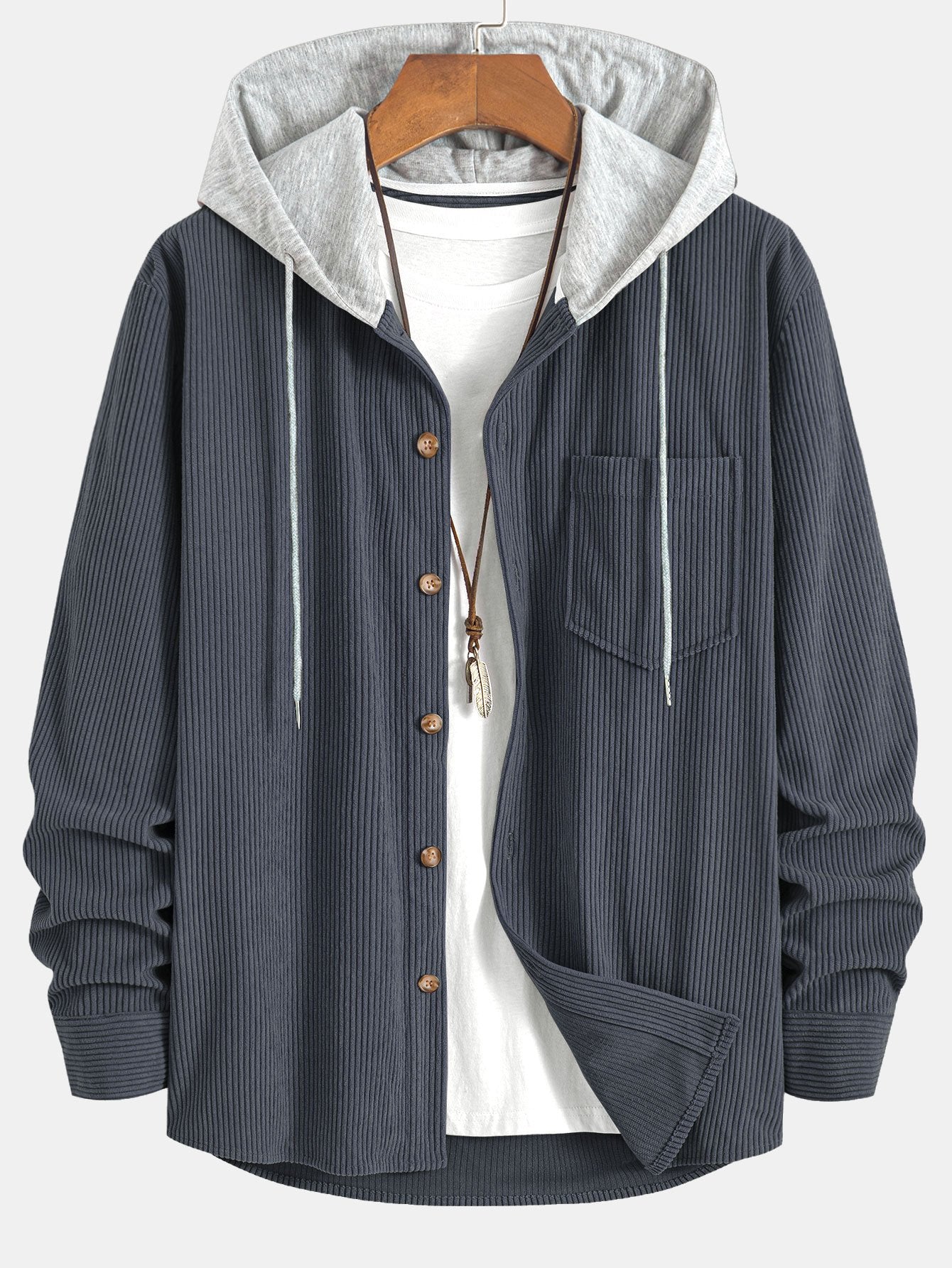 Contrast Corduroy Hoodie Shirt