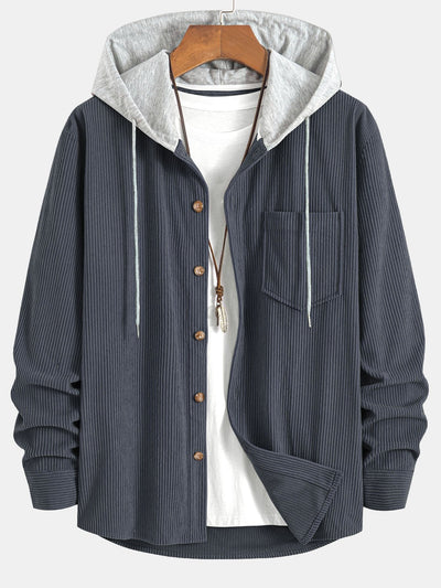 Contrast Corduroy Hoodie Shirt