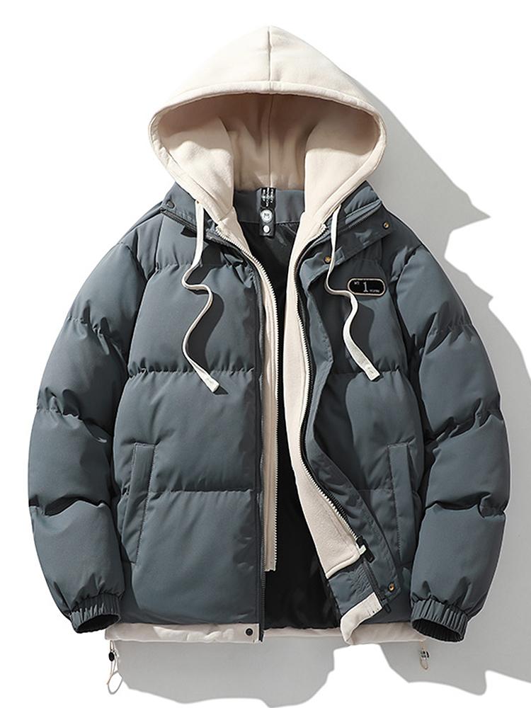 Contrast Zip Up Hooded Pufferjas