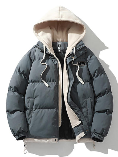 Contrast Zip Up Hooded Pufferjas