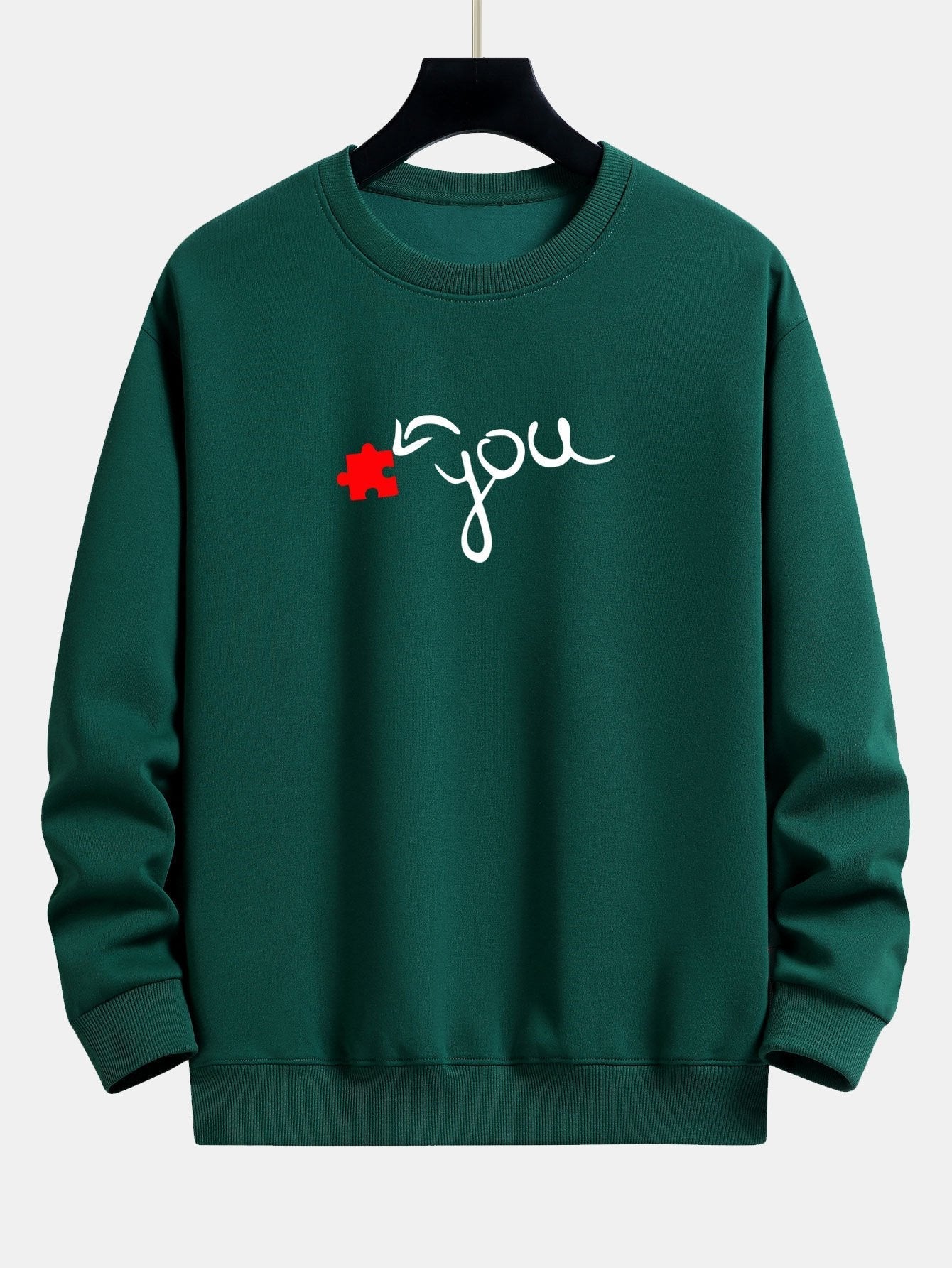 Puzzle Piece Heart Couple Print Relax Fit Sweatshirt