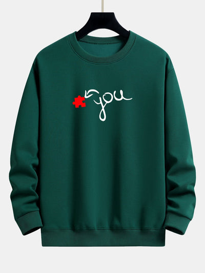 Puzzle Piece Heart Couple Print Relax Fit Sweatshirt