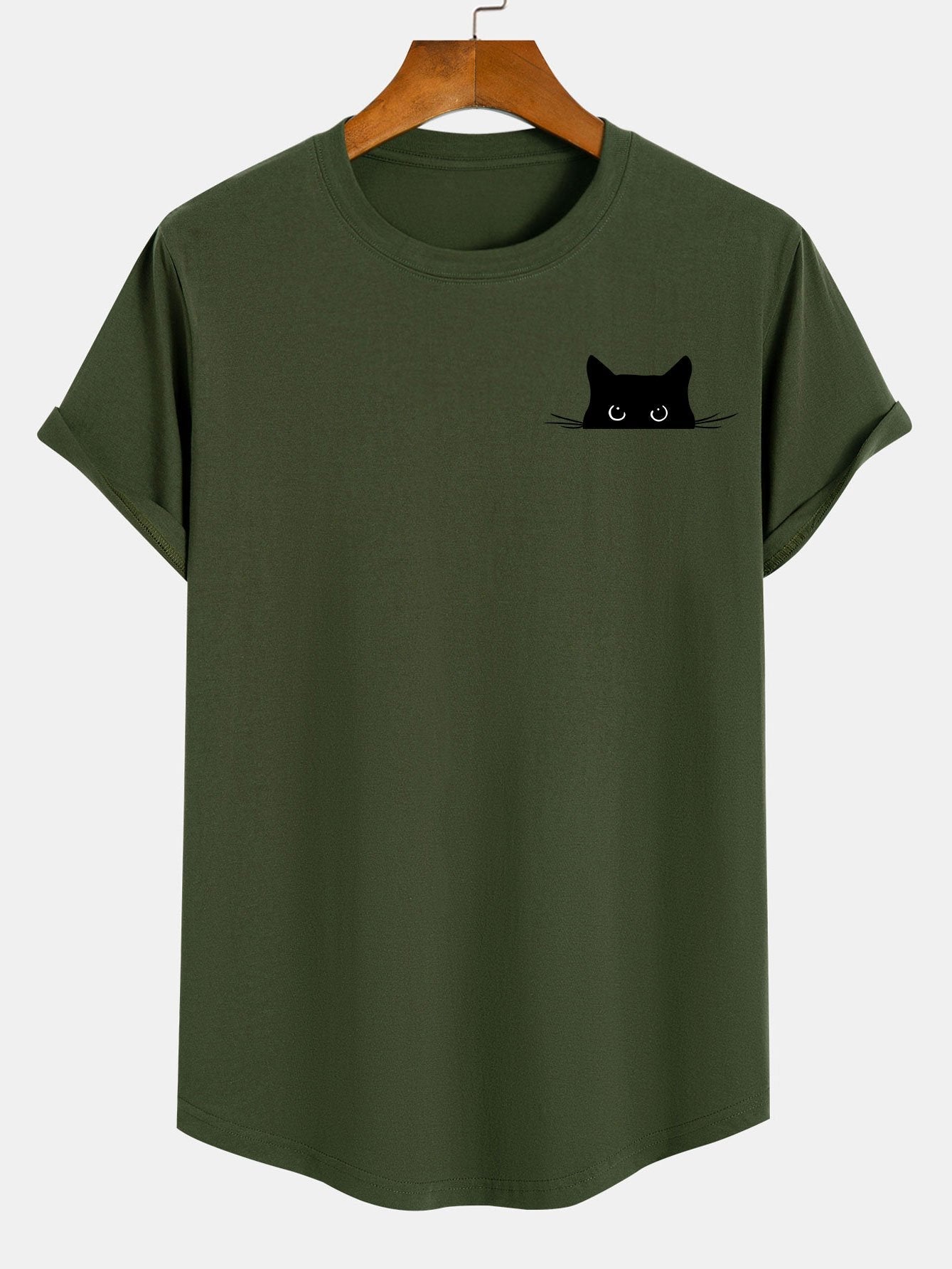 Zwarte Kat Print Katoenen Boog Hem T-Shirt