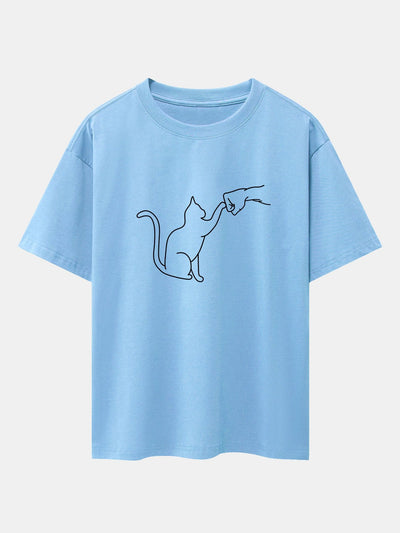 Fist Bump Kat Print Drop Shoulder Oversized T-Shirt