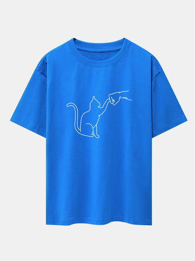 Fist Bump Kat Print Drop Shoulder Oversized T-Shirt