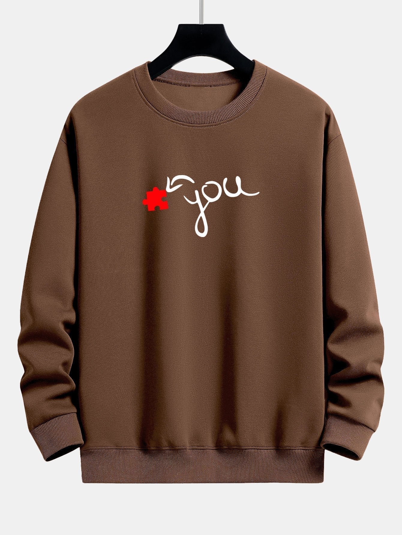 Puzzle Piece Heart Couple Print Relax Fit Sweatshirt