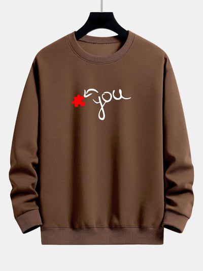 Puzzle Piece Heart Couple Print Relax Fit Sweatshirt