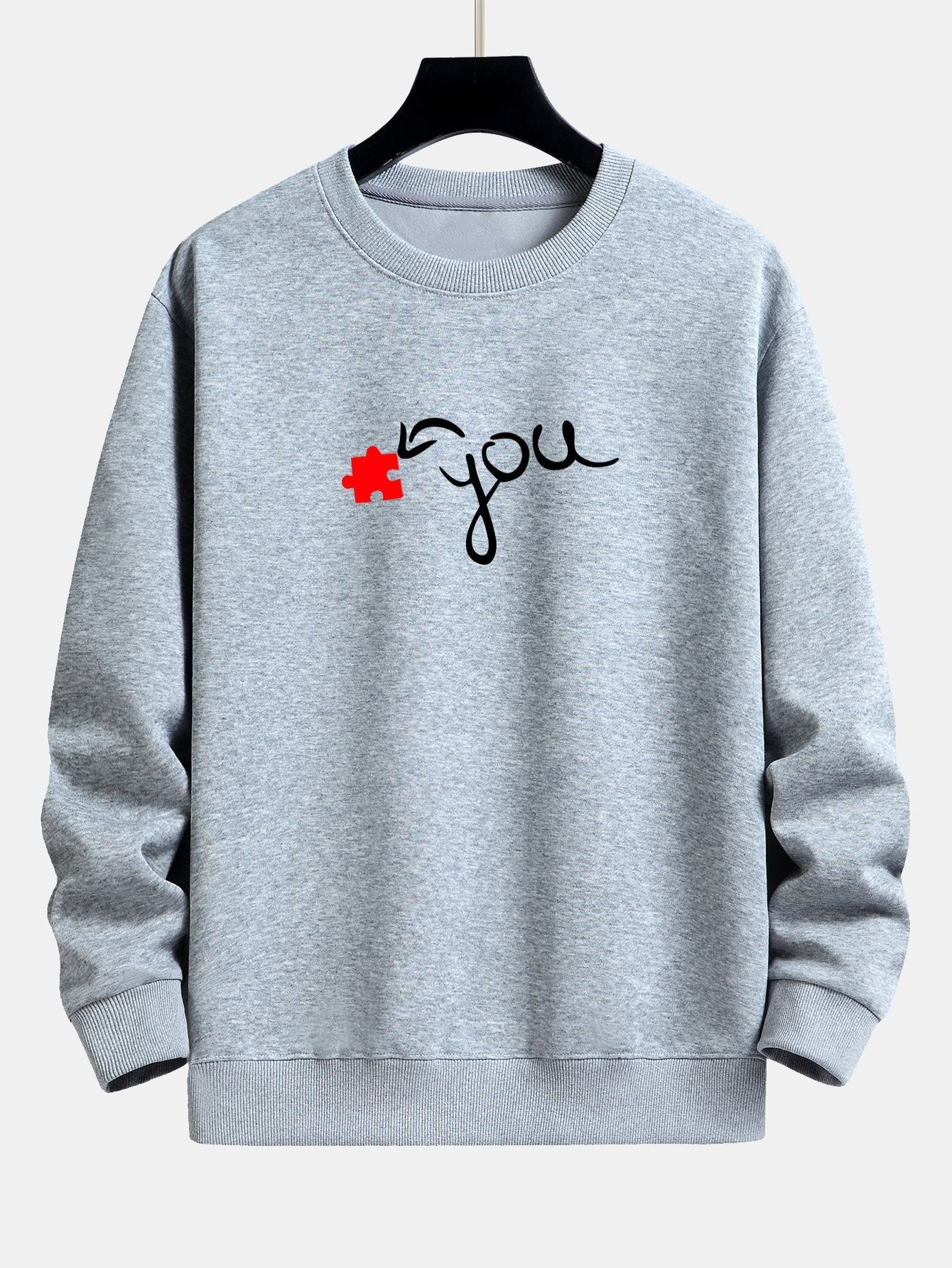Puzzle Piece Heart Couple Print Relax Fit Sweatshirt